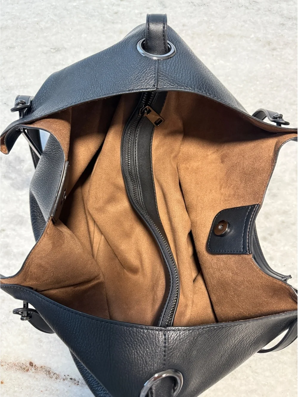 Sondra Roberts Black/Brown Pebbled Satchel Zip Top Handle Pockets Gunmetal